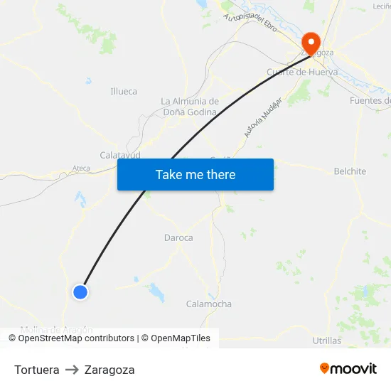 Tortuera to Zaragoza map