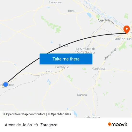 Arcos de Jalón to Zaragoza map