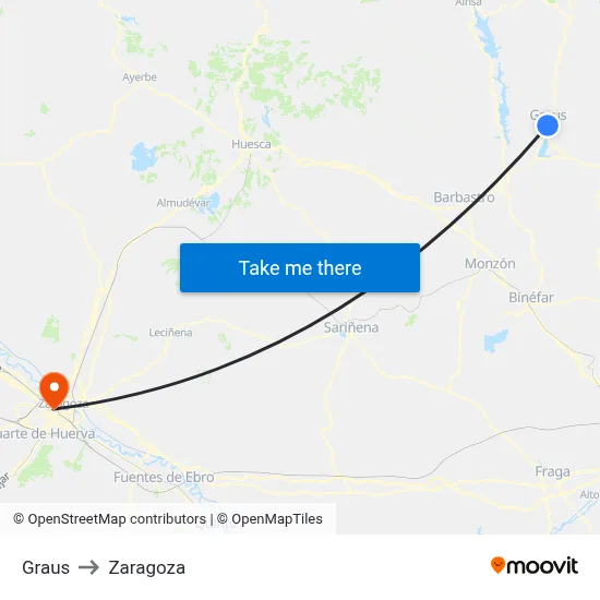 Graus to Zaragoza map