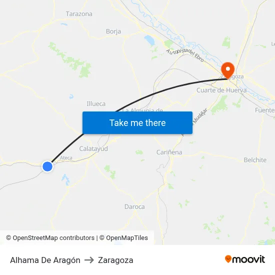 Alhama De Aragón to Zaragoza map