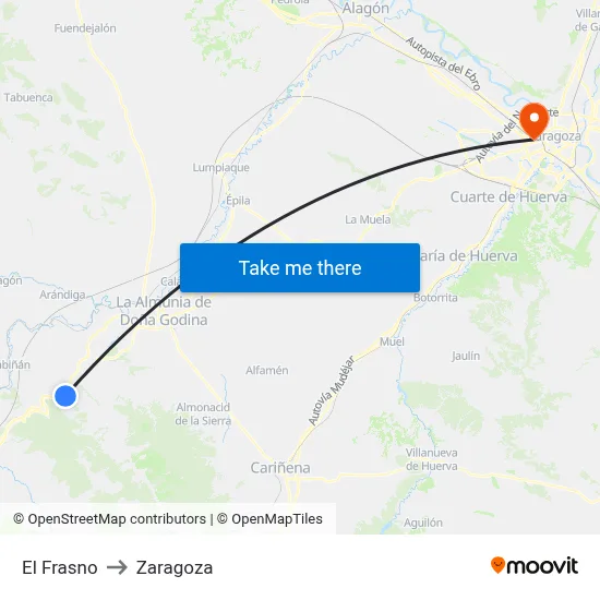 El Frasno to Zaragoza map