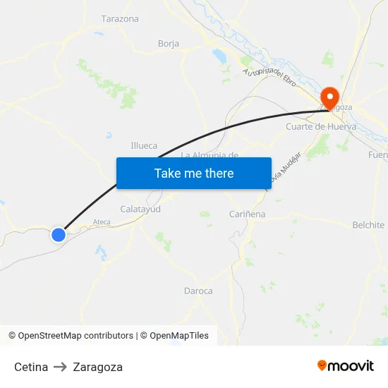 Cetina to Zaragoza map