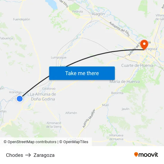 Chodes to Zaragoza map