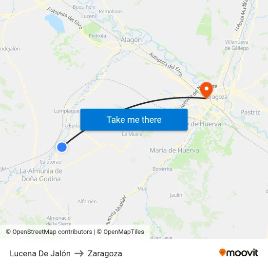 Lucena De Jalón to Zaragoza map