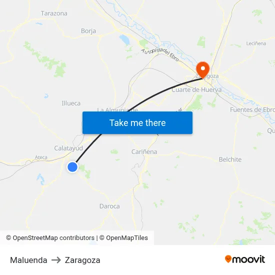 Maluenda to Zaragoza map
