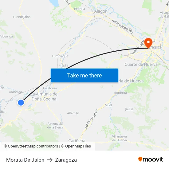 Morata De Jalón to Zaragoza map