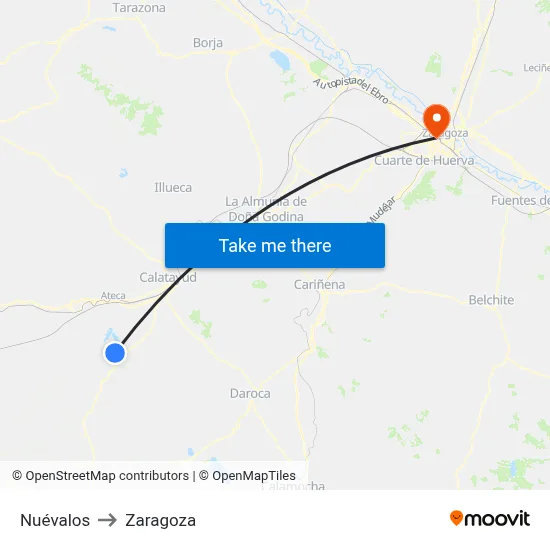 Nuévalos to Zaragoza map
