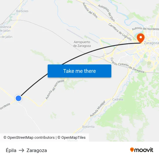 Épila to Zaragoza map
