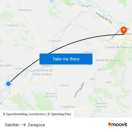 Sabiñán to Zaragoza map