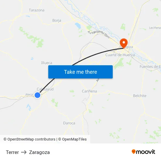 Terrer to Zaragoza map