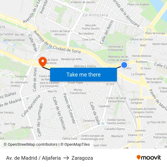 Av. de Madrid / Aljafería to Zaragoza map