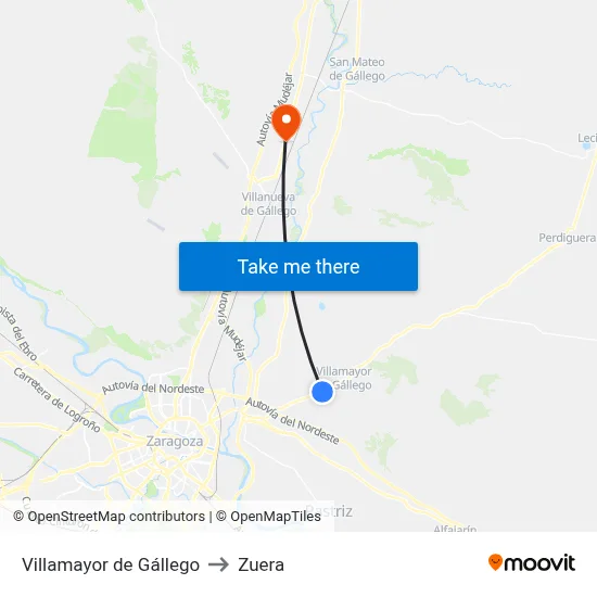 Villamayor de Gállego to Zuera map