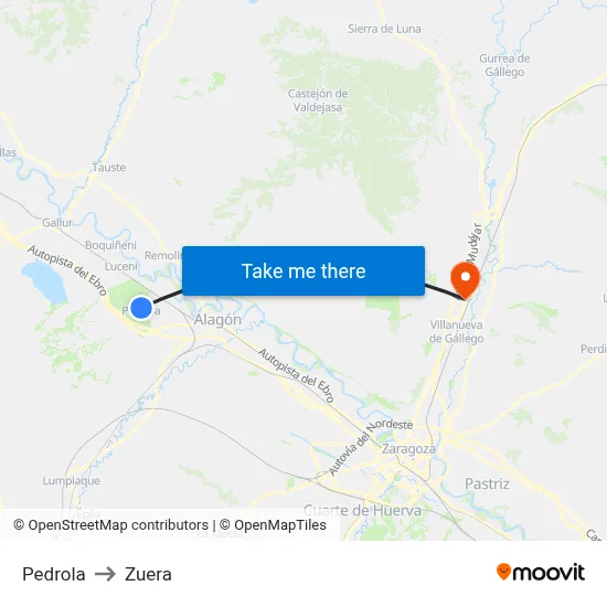 Pedrola to Zuera map