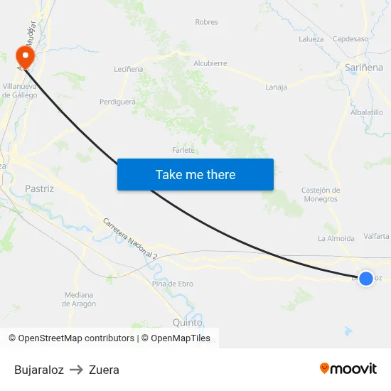 Bujaraloz to Zuera map