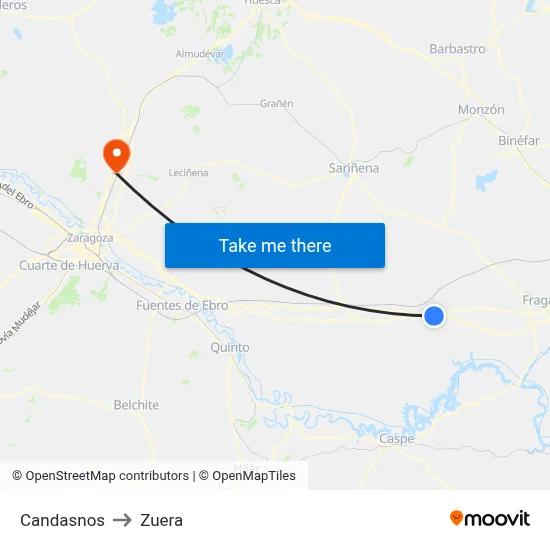 Candasnos to Zuera map