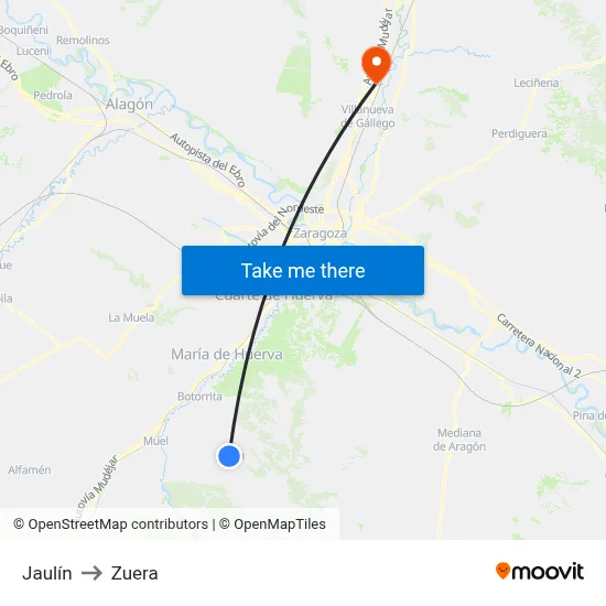 Jaulín to Zuera map