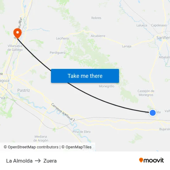 La Almolda to Zuera map
