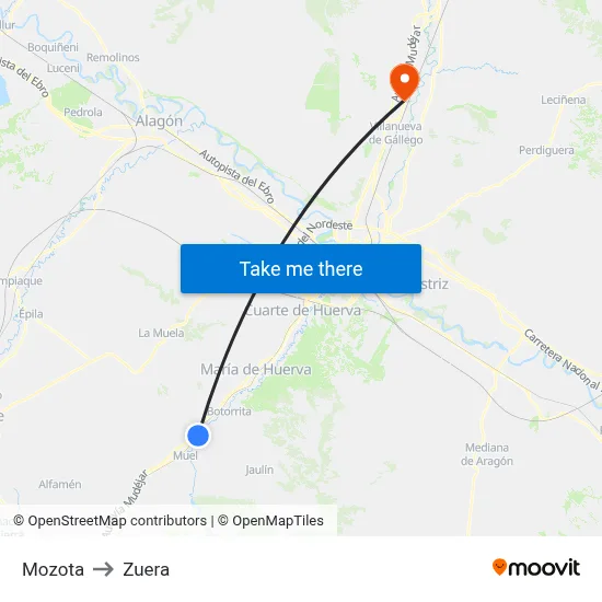 Mozota to Zuera map