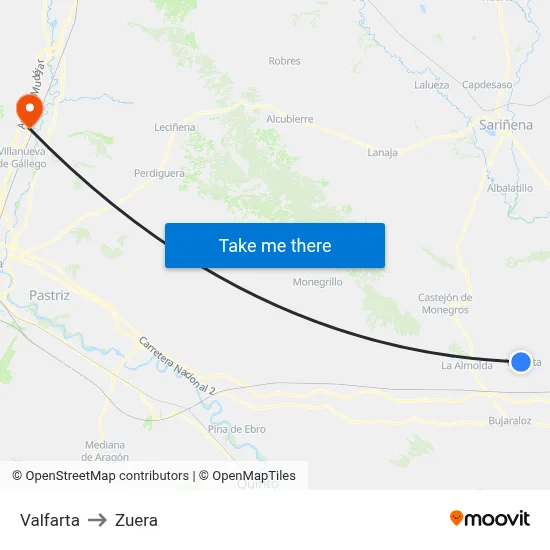 Valfarta to Zuera map