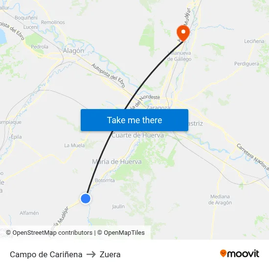 Campo de Cariñena to Zuera map