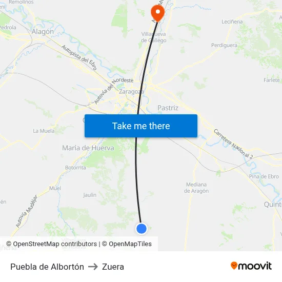 Puebla de Albortón to Zuera map