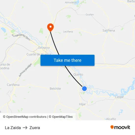 La Zaida to Zuera map