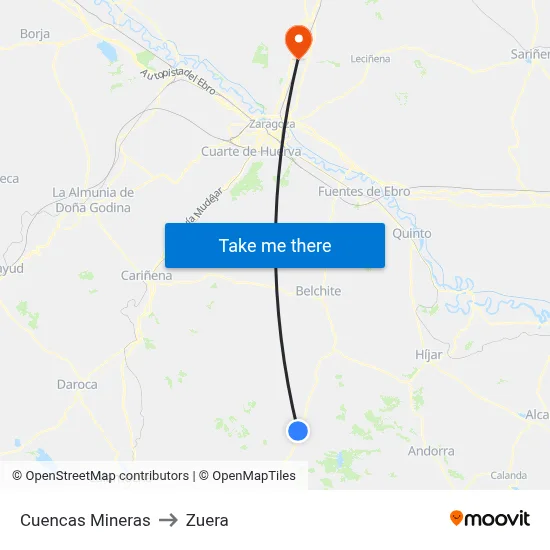 Cuencas Mineras to Zuera map
