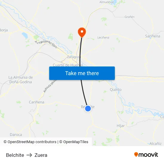 Belchite to Zuera map