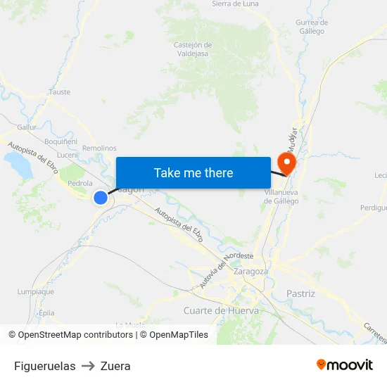 Figueruelas to Zuera map