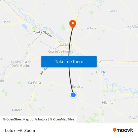 Letux to Zuera map