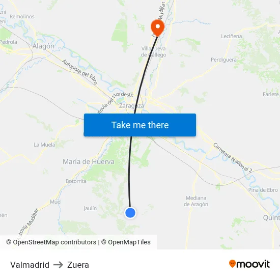 Valmadrid to Zuera map