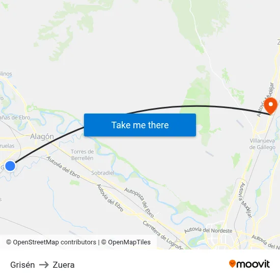 Grisén to Zuera map