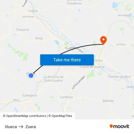 Illueca to Zuera map