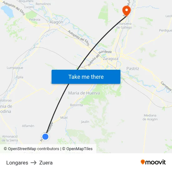 Longares to Zuera map