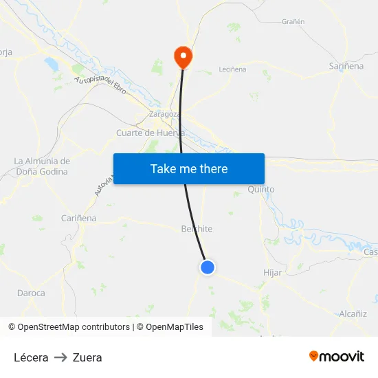 Lécera to Zuera map