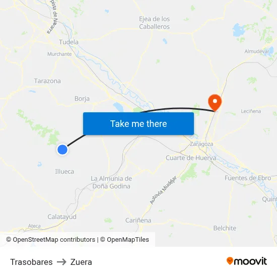 Trasobares to Zuera map