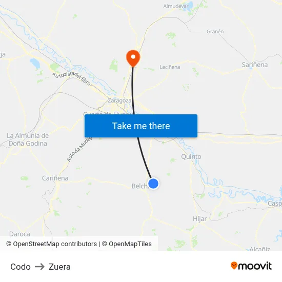 Codo to Zuera map