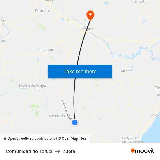 Comunidad de Teruel to Zuera map
