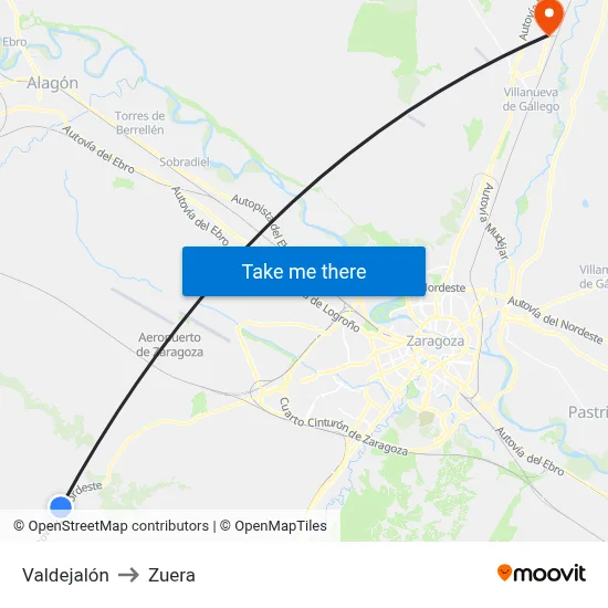 Valdejalón to Zuera map