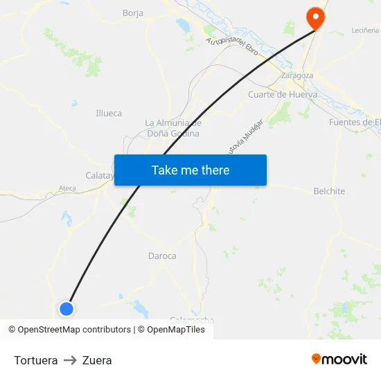 Tortuera to Zuera map