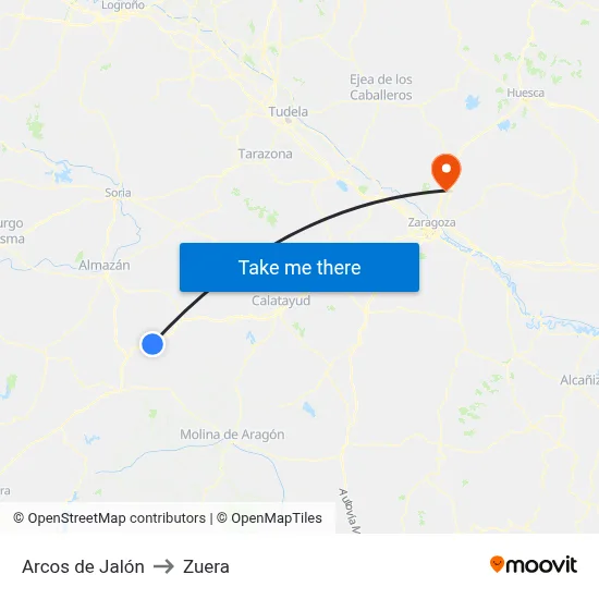 Arcos de Jalón to Zuera map