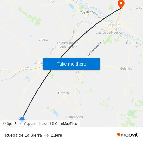 Rueda de La Sierra to Zuera map