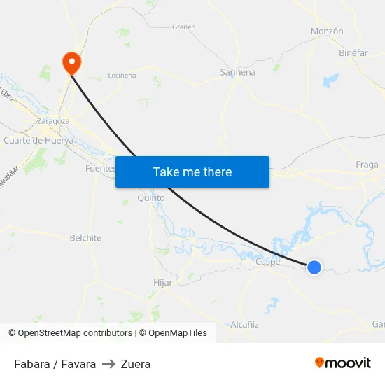 Fabara / Favara to Zuera map