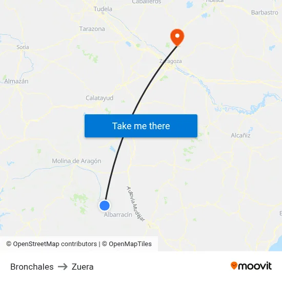Bronchales to Zuera map