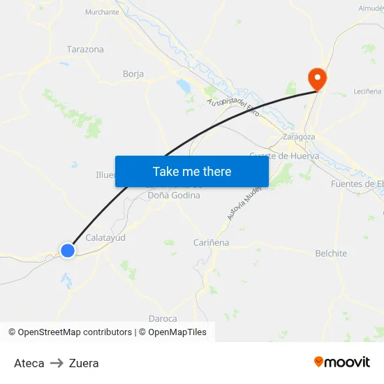 Ateca to Zuera map
