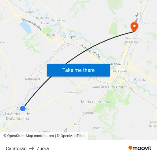 Calatorao to Zuera map
