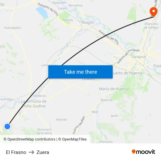 El Frasno to Zuera map