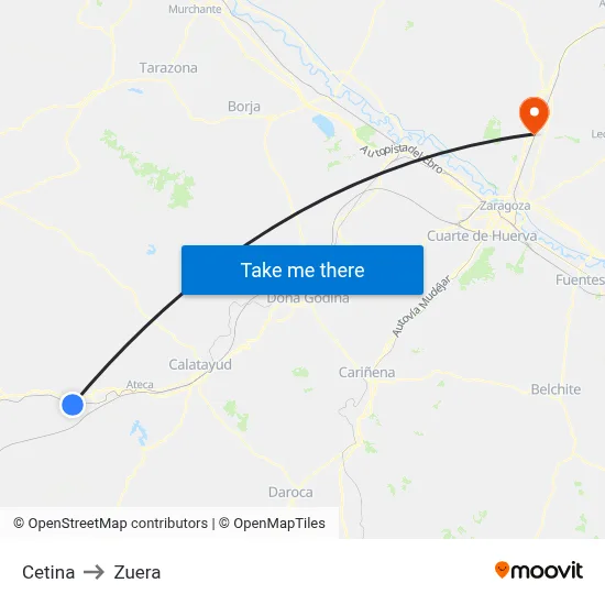 Cetina to Zuera map