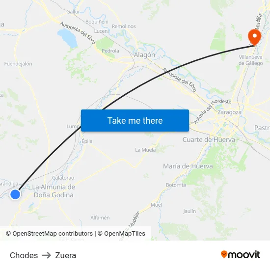 Chodes to Zuera map