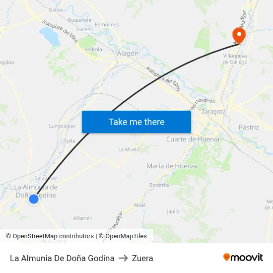La Almunia De Doña Godina to Zuera map